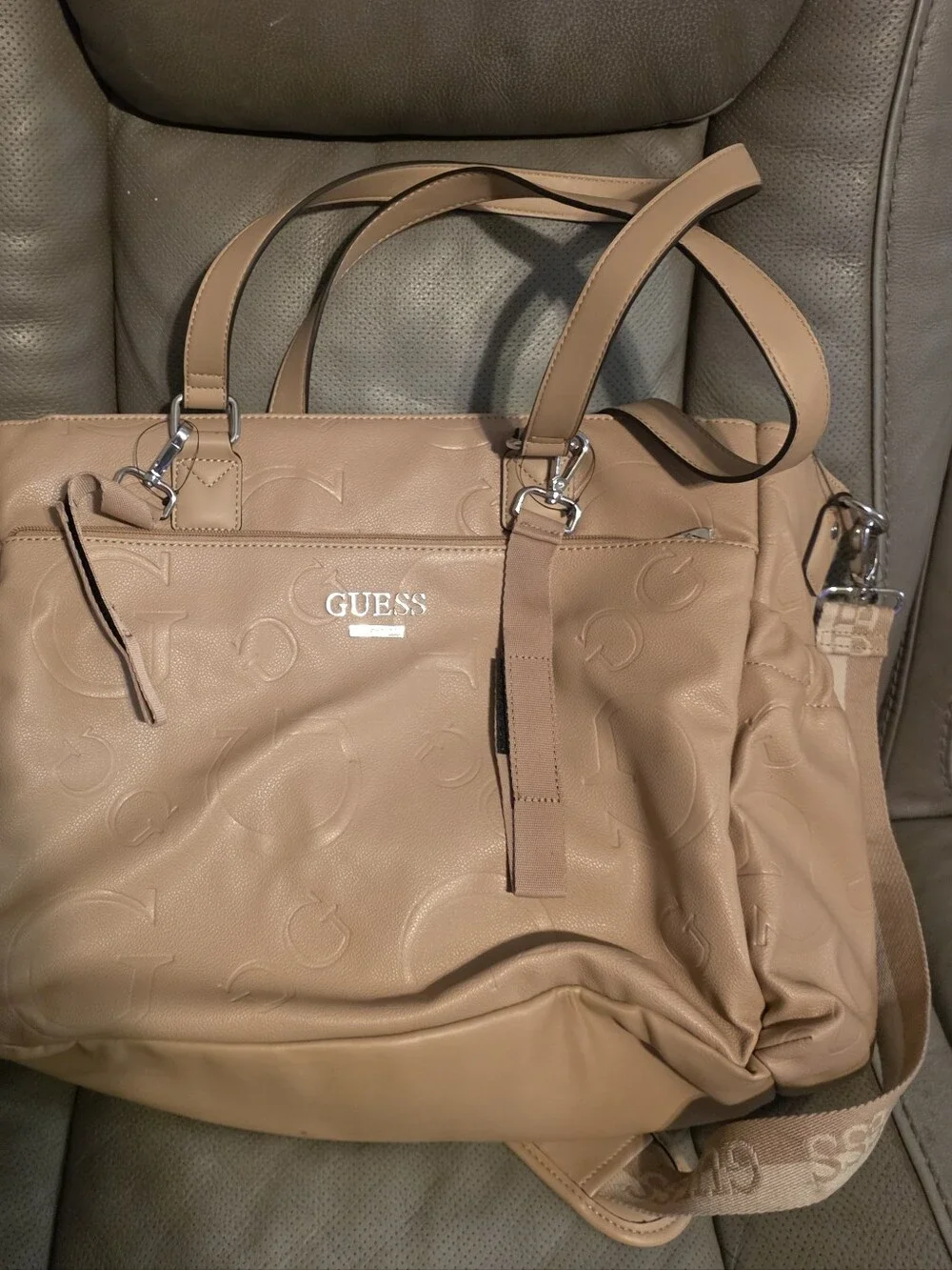 GUESS debossed logo diaper bag tote